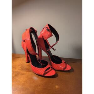 Alexander Wang Heels 40 Red Snake Skin Peep Toe Buckle Ankle Cuff High Heel